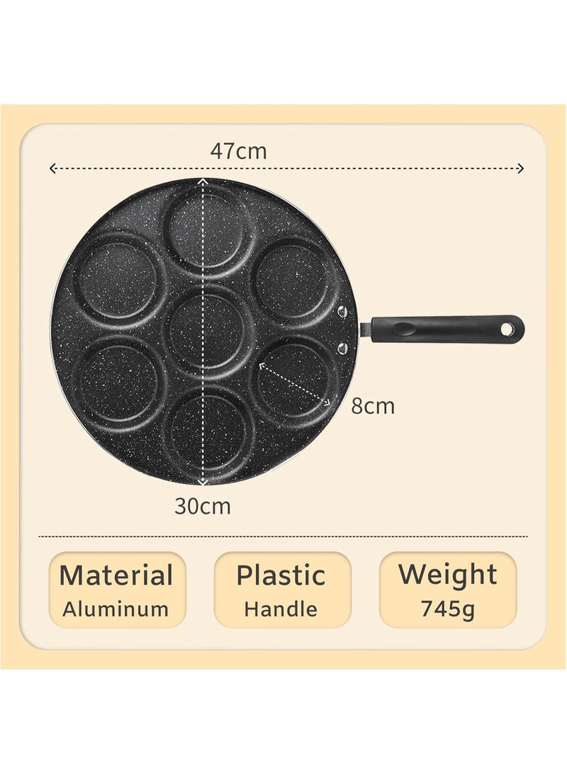 Kawkab Nonstick 7-Cup Pancake Maker Pan, Mini Pancake Griddle with PFOA-Free Coating, Kids’ Breakfast Cooking Pan, Includes Silicone Brush,Wooden shovel, Gas Stove Compatible, Black - Image 4